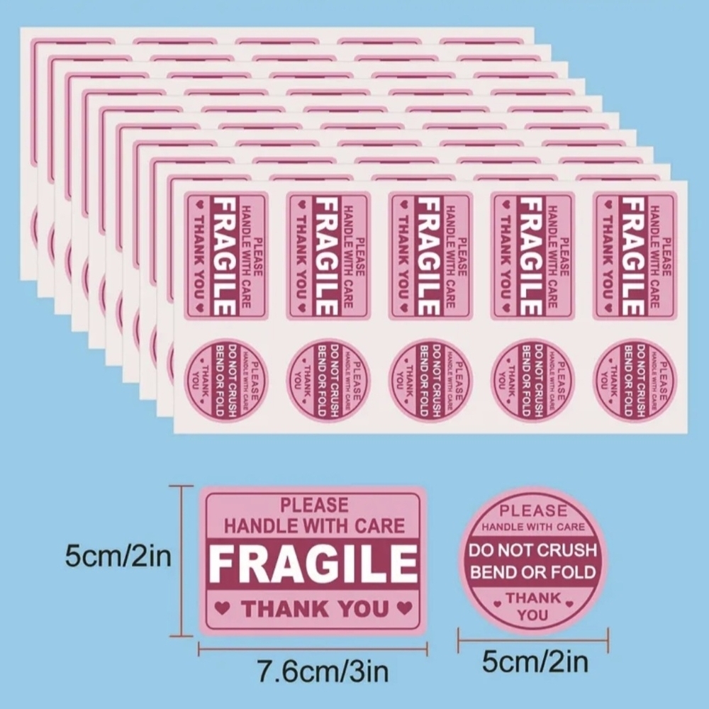 Pink Fragile Handle With Care Stickers 90 Count